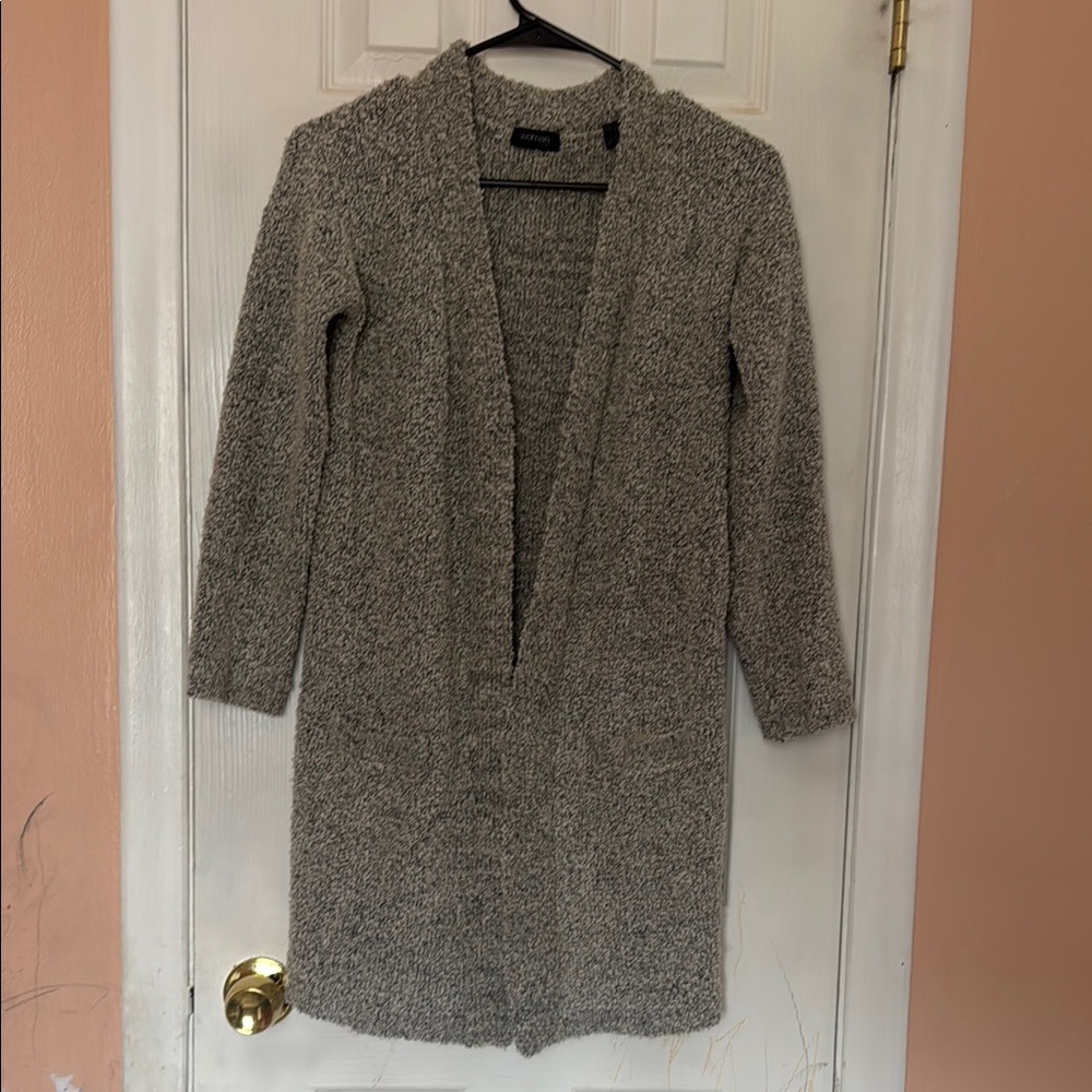 Gray Long Open-Front Cardigan Sweater